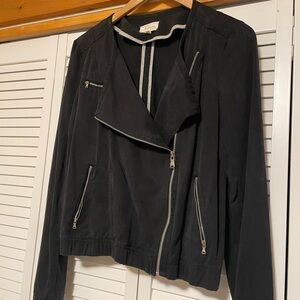 Lou & Grey Black Asymmetrical Zip Leather Jacket